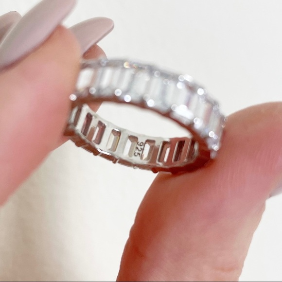 Emerald Diamond White Gold Plated Band Ring - Picture 6 of 10